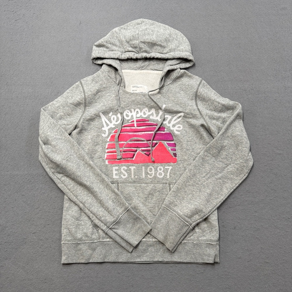 Aeropostale Hoodie Women's Large Gray Fleece Lined Pullover Athleisure Lounge